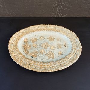 Signed Handmade Studio Art Pottery Starfish Serving Plate Oval Ceramic Platter